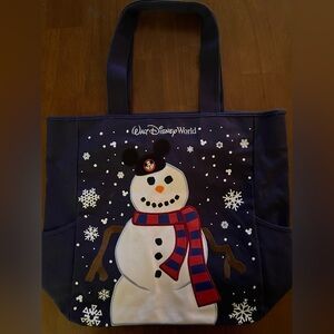 Disney World’s Navy Snowman Tote with Red Accents
